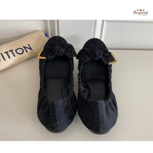 Authentic Louis Vuitton Black Leopard Print Fabric Amulet Ballet Flats Size 38/8 - Picture 10 of 13